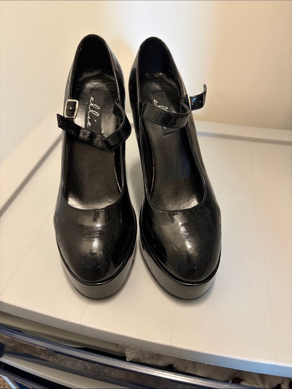 Black Patent Mary Jane Platform Heels